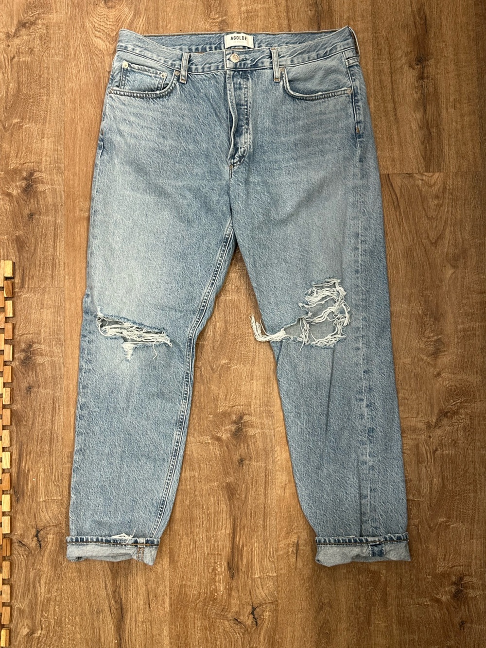 Agolde Jamie Light Blue Distressed Straight Jeans